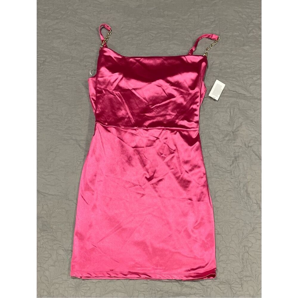 Planet Gold XXL Hot Pink Shiny Short Dress Cowl Neck Chain Straps